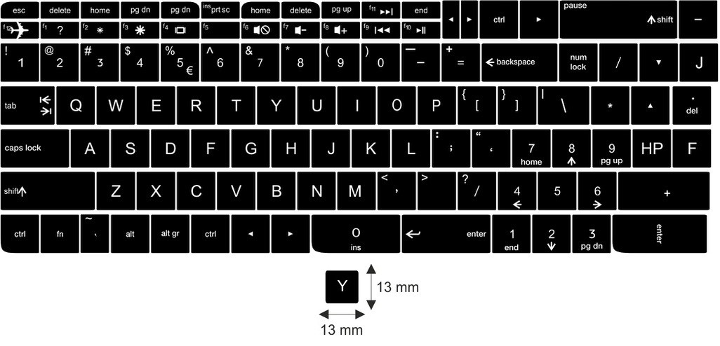 N11 Nálepky na klíče HP - velká sada - černé pozadí - 13:13mm