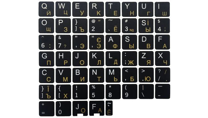 N39 Samolepky na Klávesnici - Ukrajinské - Černé Pozadí - Velká Sada - 13mm x 13mm